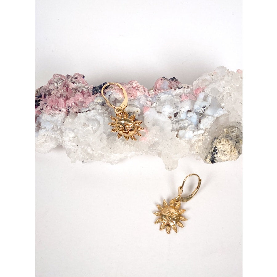 14K Yellow Gold Sun Celestial Charm Earrings