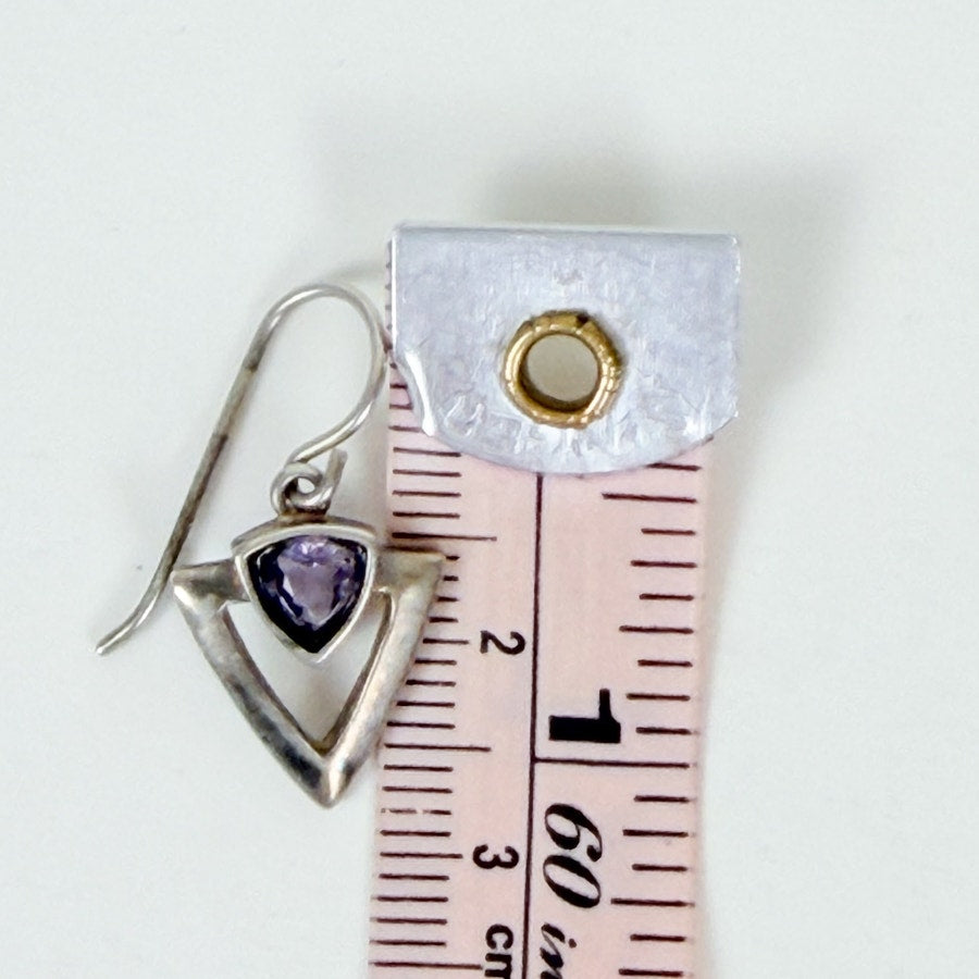 Sterling Silver Earrings Vintage Amethyst Drop Art Deco Small