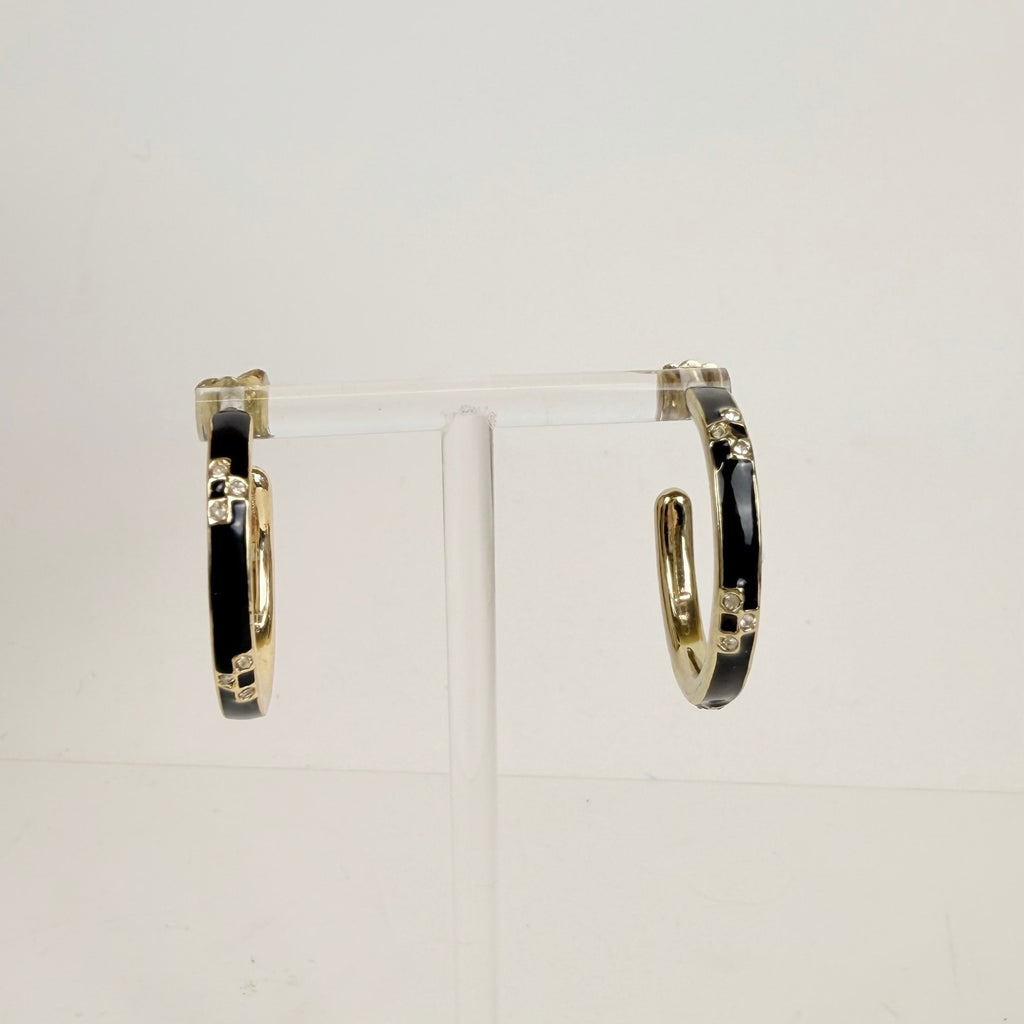 East Coast Prep Hoop Earrings | Black and Gold 1 inch Hoops