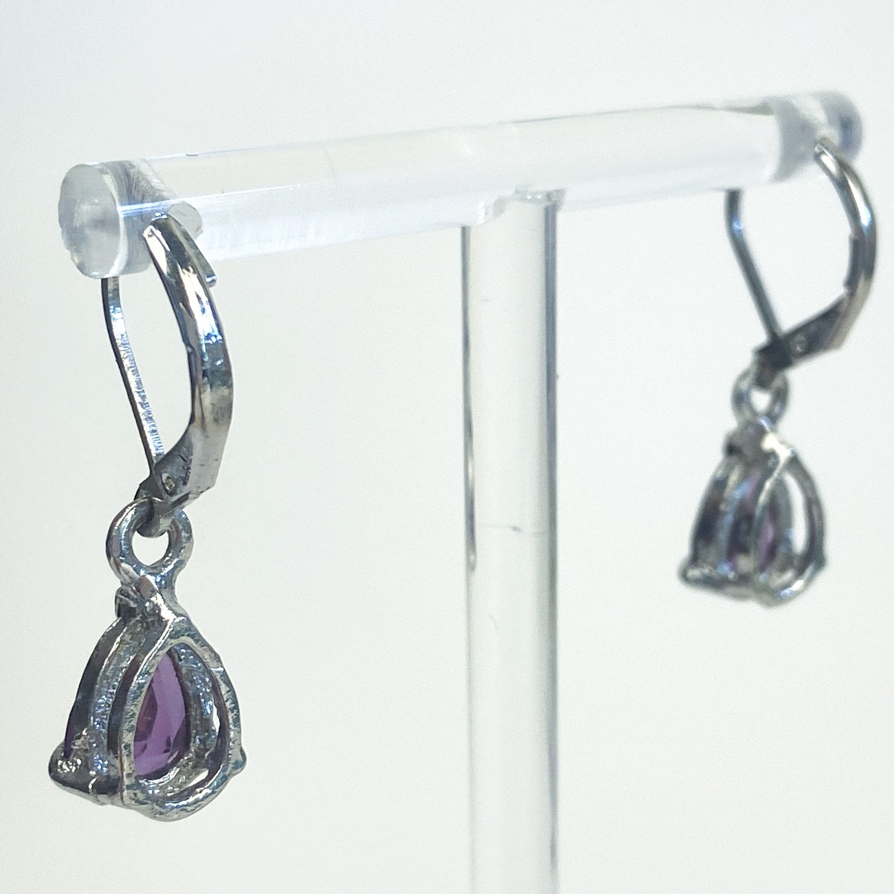 Silver Earrings Amethyst Dangly Sterling Silver Lever Back Earrings Regency Victorian