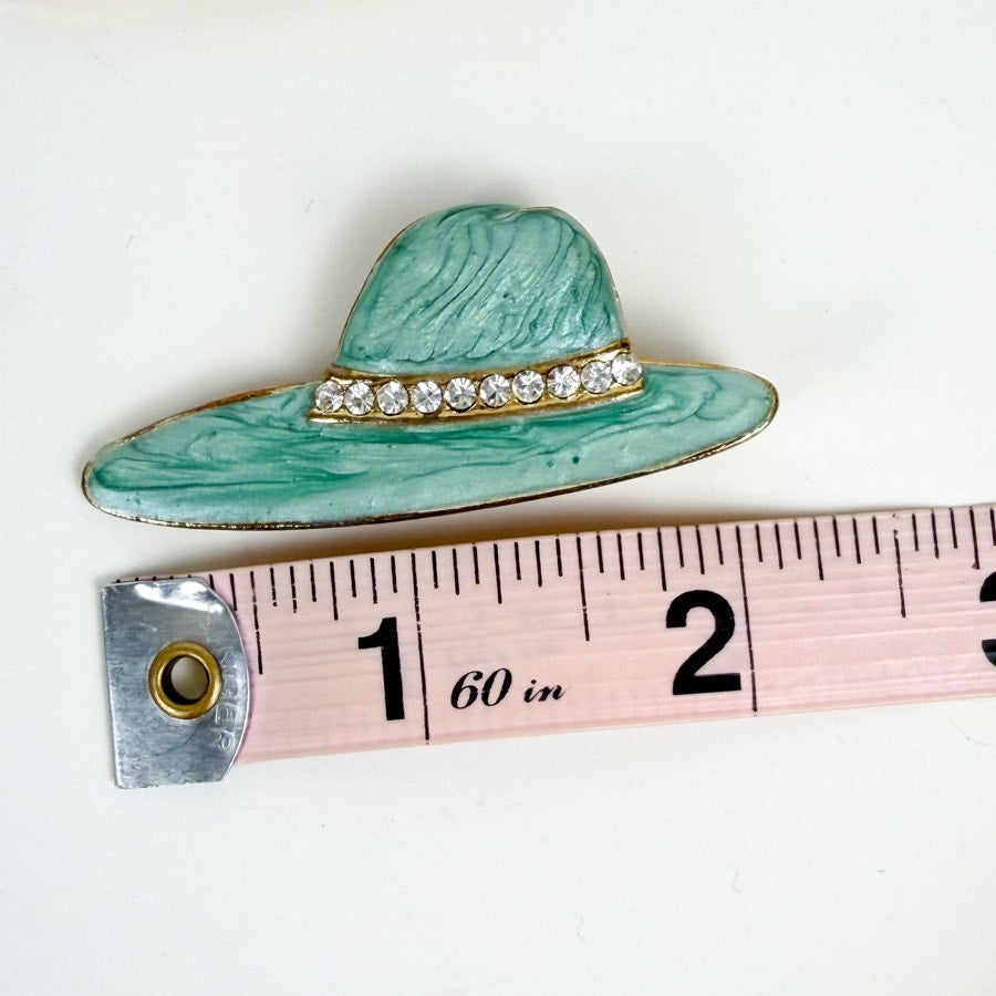 2 Blue Brooches Crystal and Hand Painted Enamel Hat Brooches