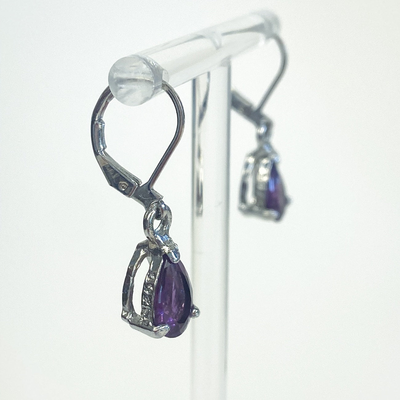 Silver Earrings Amethyst Dangly Sterling Silver Lever Back Earrings Regency Victorian