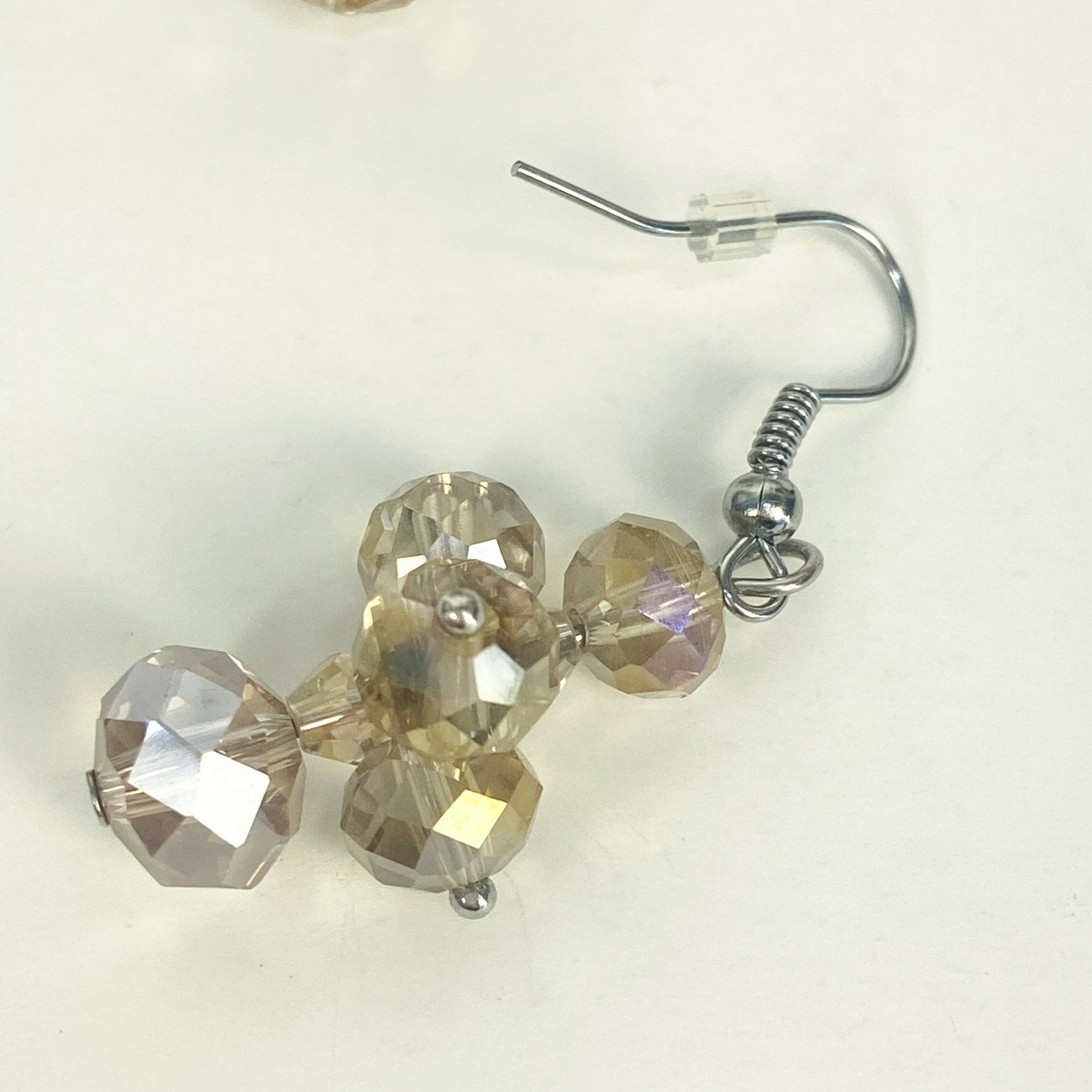 Vintage Glass Bead Cluster Dangly Earrings Champagne Beads