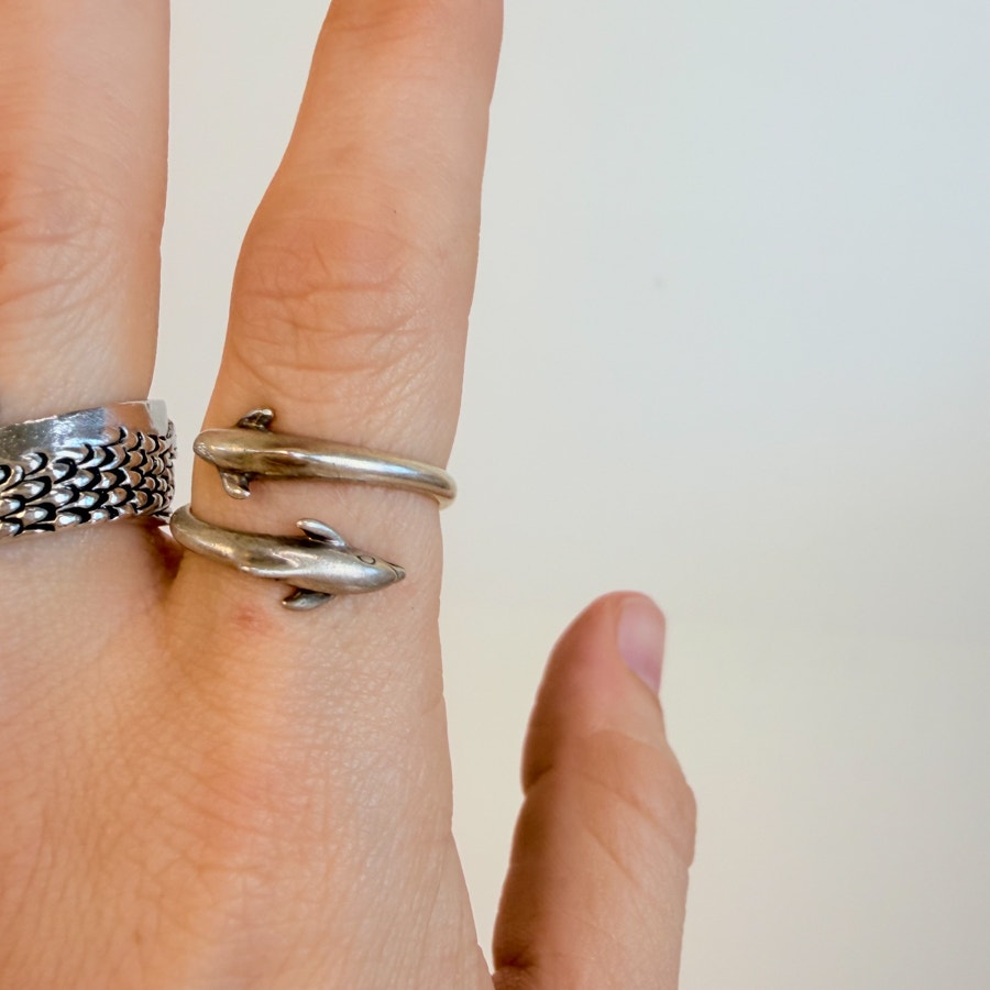 Dolphin Ring Adjustable Sterling Silver Size 6.5