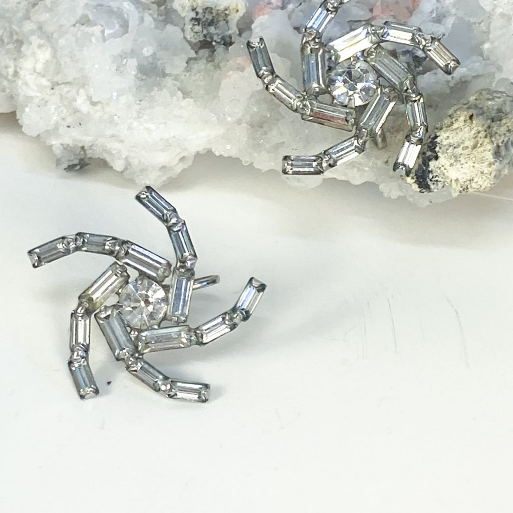 Clip on Earrings Vintage Rhinestone Swirl Screw Back Earrings