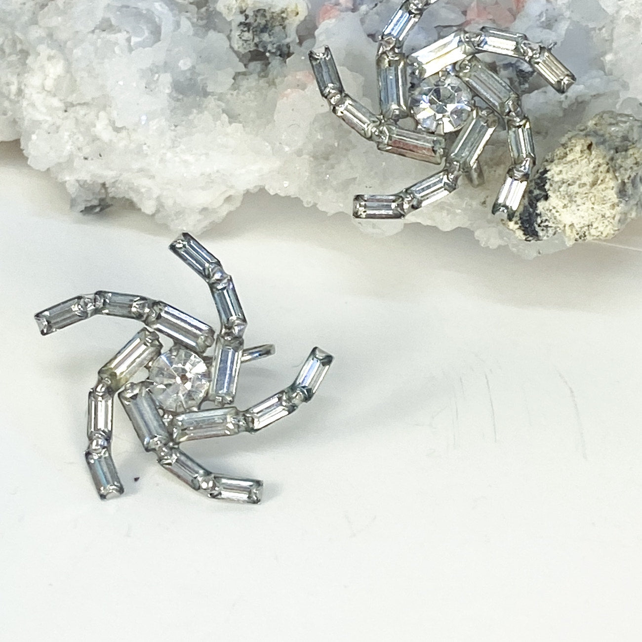 Clip on Earrings Vintage Rhinestone Swirl Screw Back Earrings