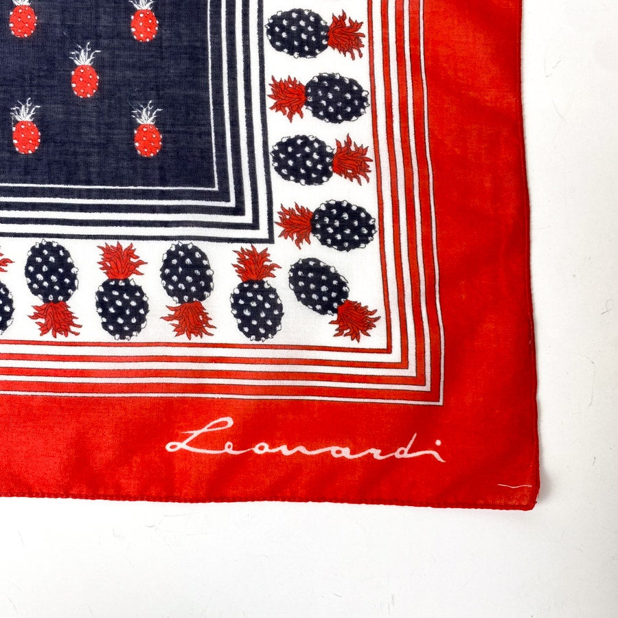 Leonardi Vintage Pineapple Print Red White & Blue Square Scarf
