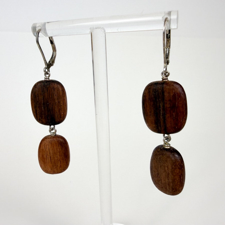 Wood Bead Earrings with Sterling Silver Earring Backs
