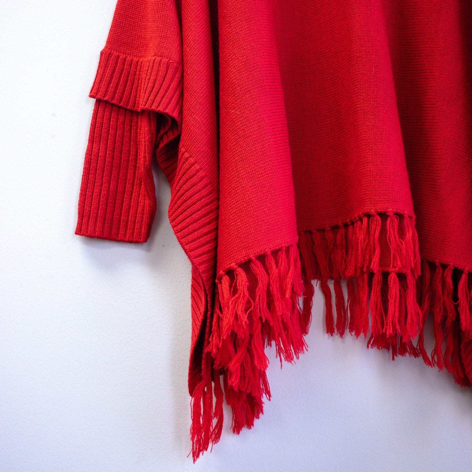 Vintage Red Poncho Long Sleeve Sweater One Size