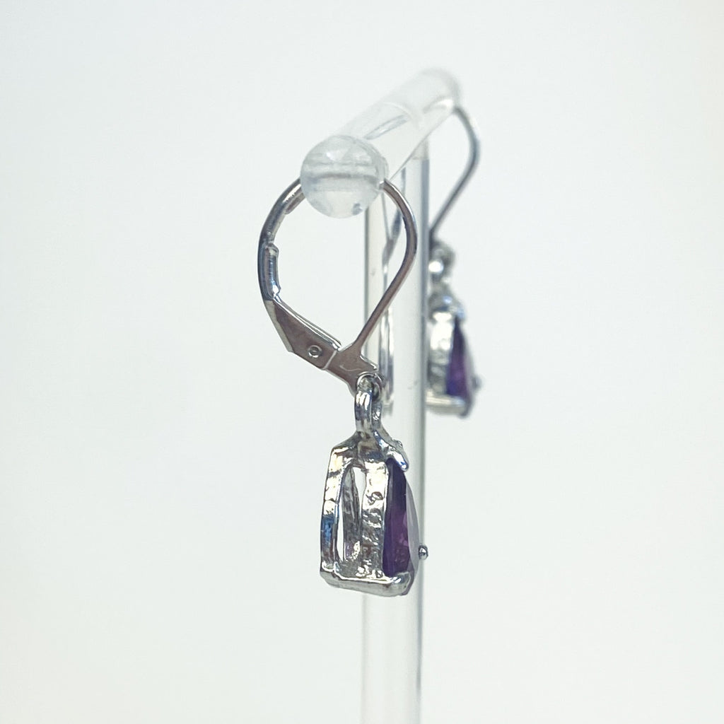 Silver Earrings Amethyst Dangly Sterling Silver Lever Back Earrings Regency Victorian