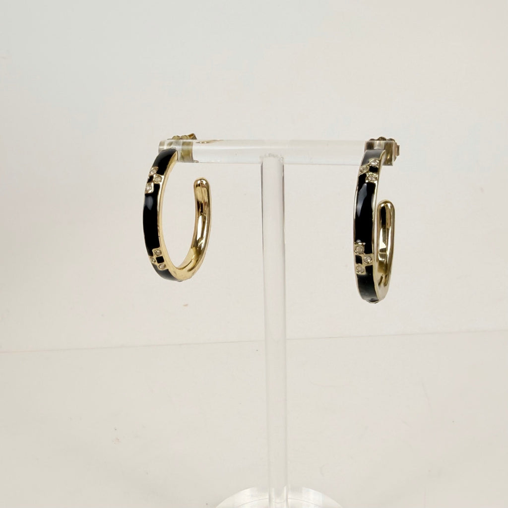 East Coast Prep Hoop Earrings | Black and Gold 1 inch Hoops