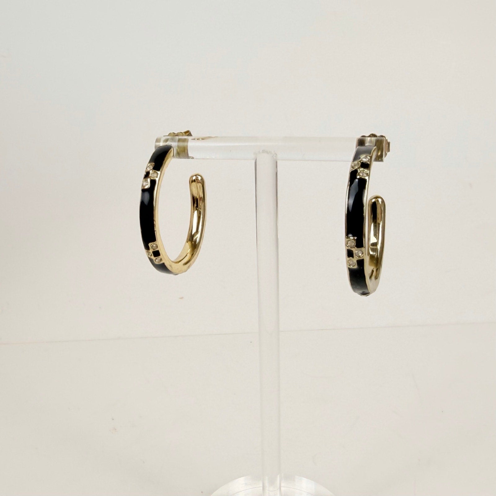 East Coast Prep Hoop Earrings | Black and Gold 1 inch Hoops
