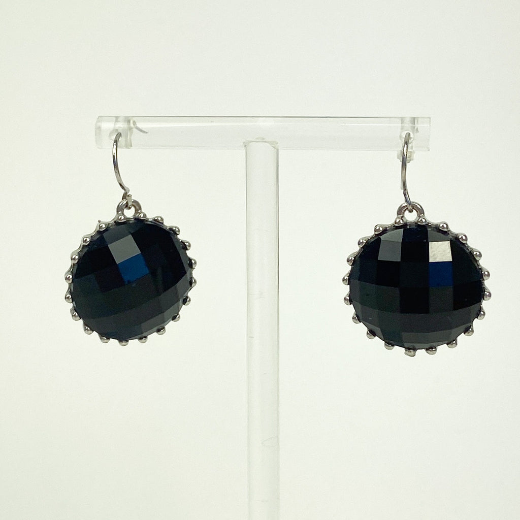 Black Dangle Earrings | Faceted Round Earrings