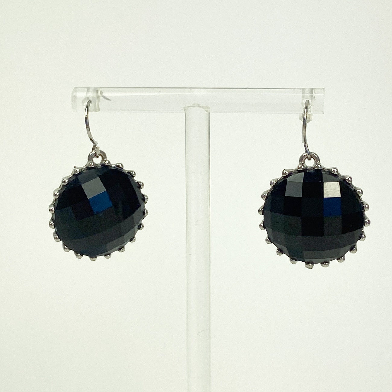 Black Dangle Earrings | Faceted Round Earrings