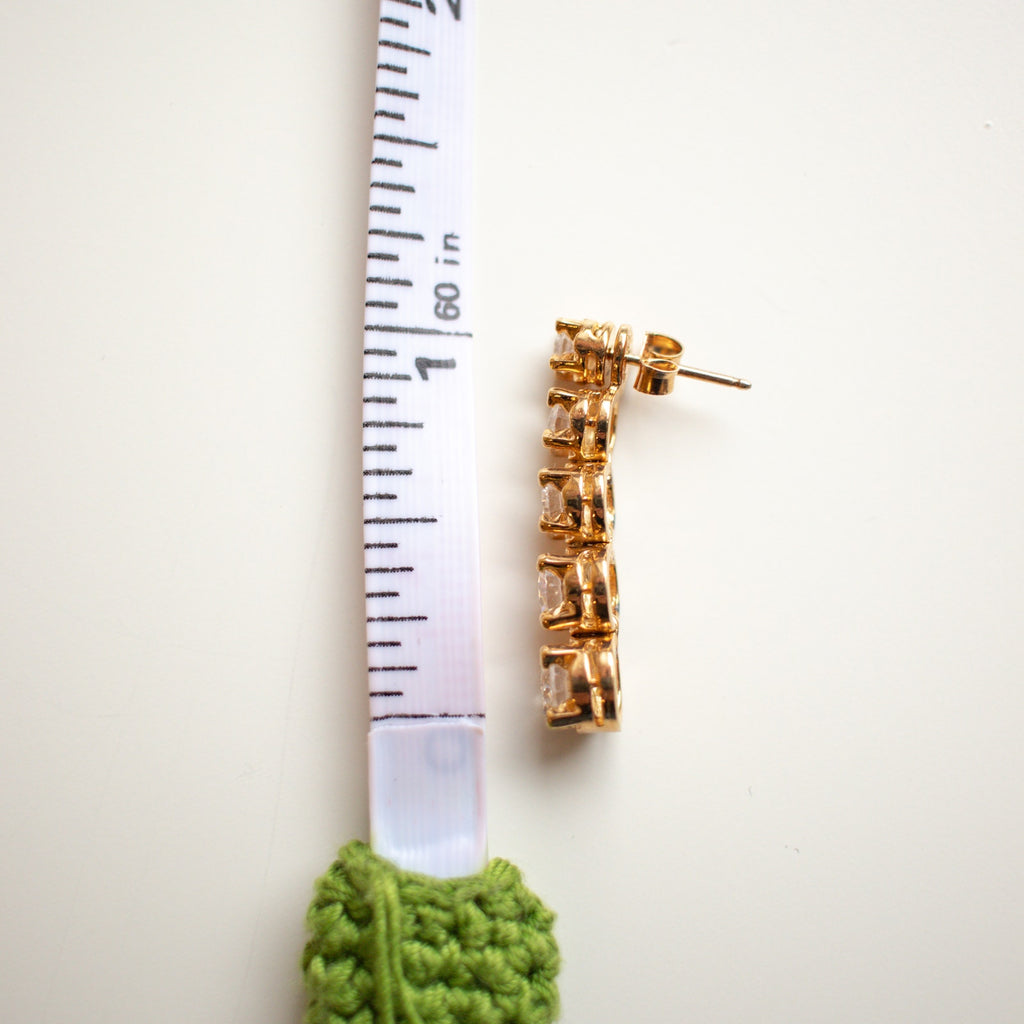 White and Gold 5 Gem Drop Earring Stud Combo