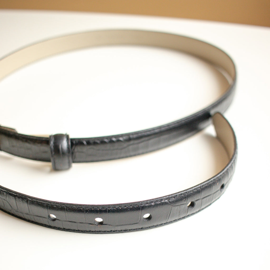 Black Crocodile Embossed Skinny Belt