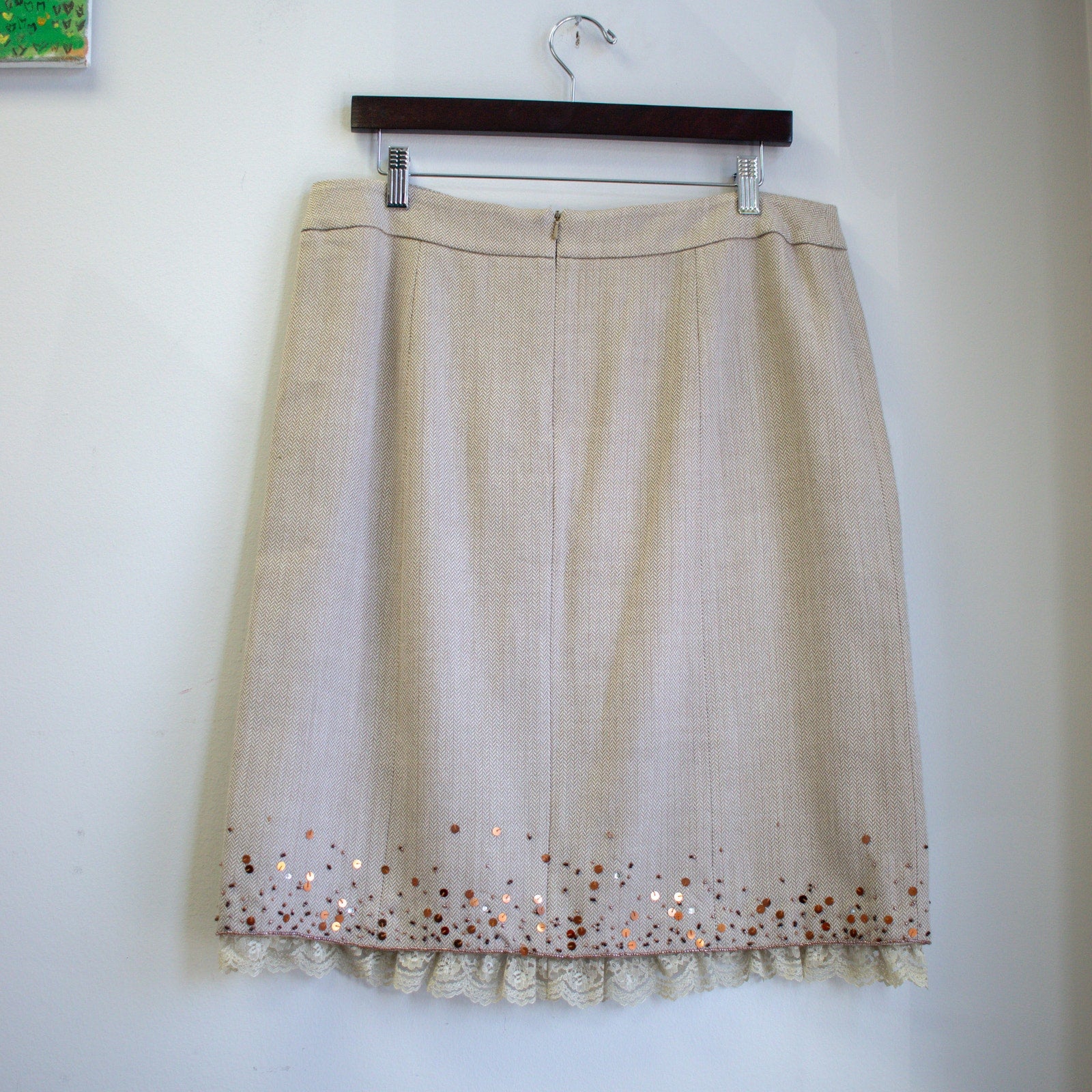 Mac & Jac Vintage Floral and Lace Accented Skirt Size 12