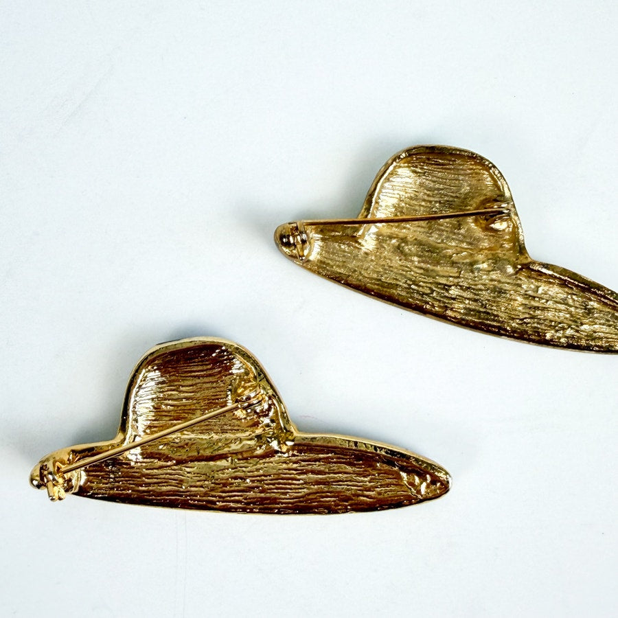 2 Blue Brooches Crystal and Hand Painted Enamel Hat Brooches