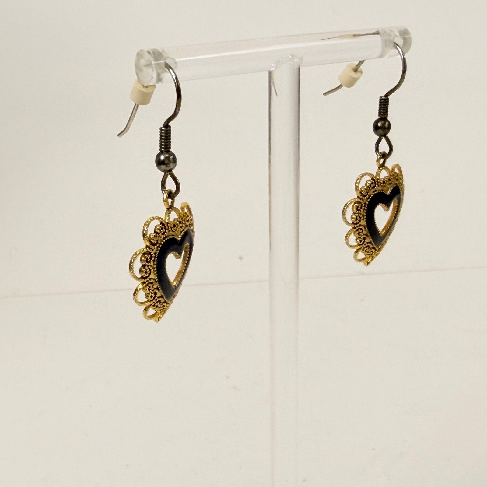 Dangly Heart Gold Earrings | 90s Lacey Gold-Tone Heart Earrings