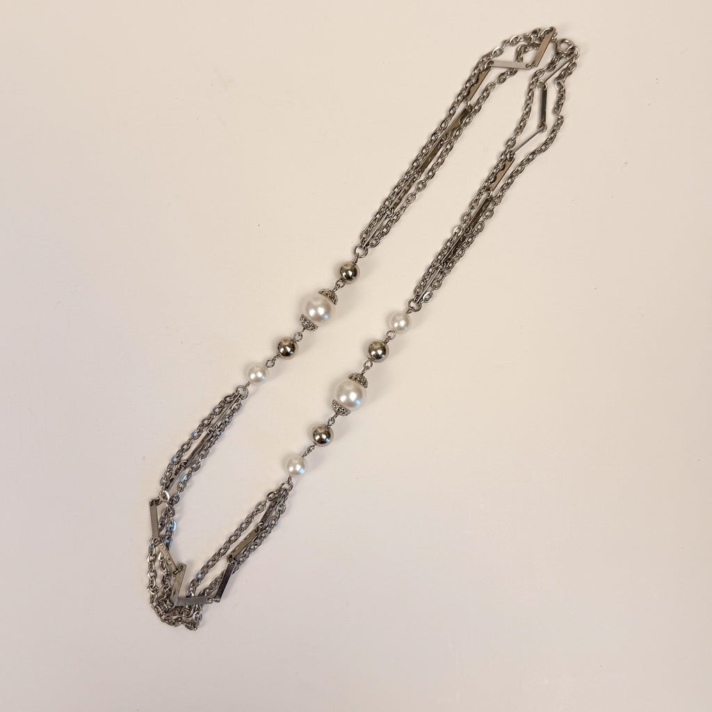 Silvery Multi-Strand Station Necklace