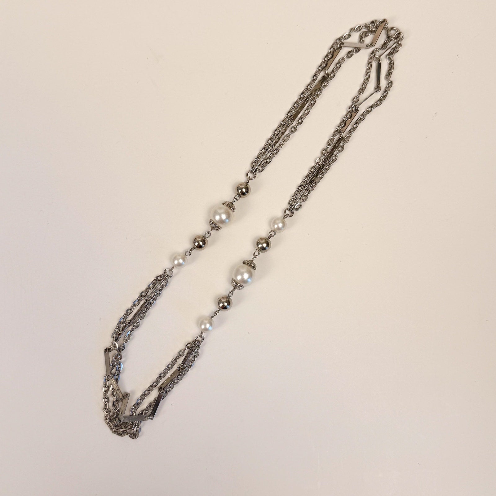 Silvery Multi-Strand Station Necklace