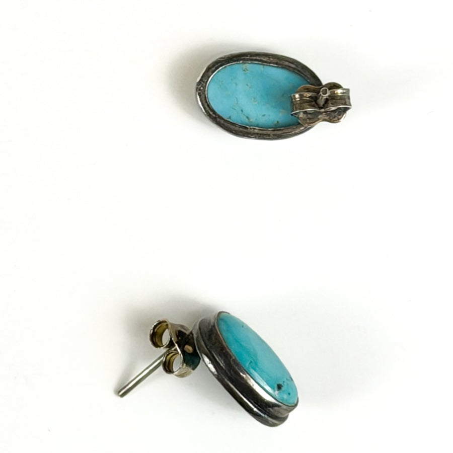 Sterling Silver Earrings Turquoise Cabochon Studs