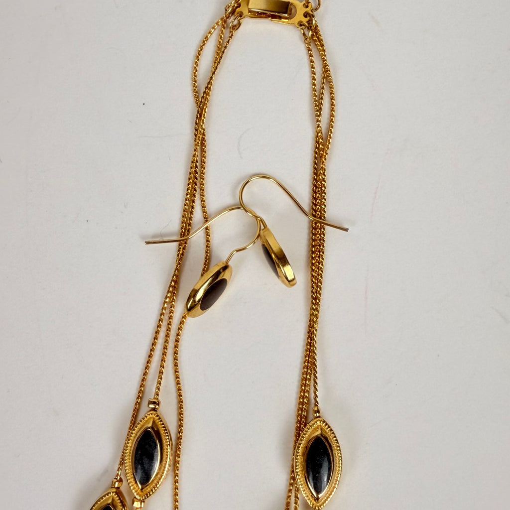 Gold Tone and Enamel Necklace & Earring Set