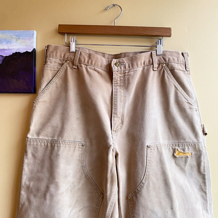 Carhartt Carpenter Pants Double Knee Vintage 90s Light Brown Tan Size 42