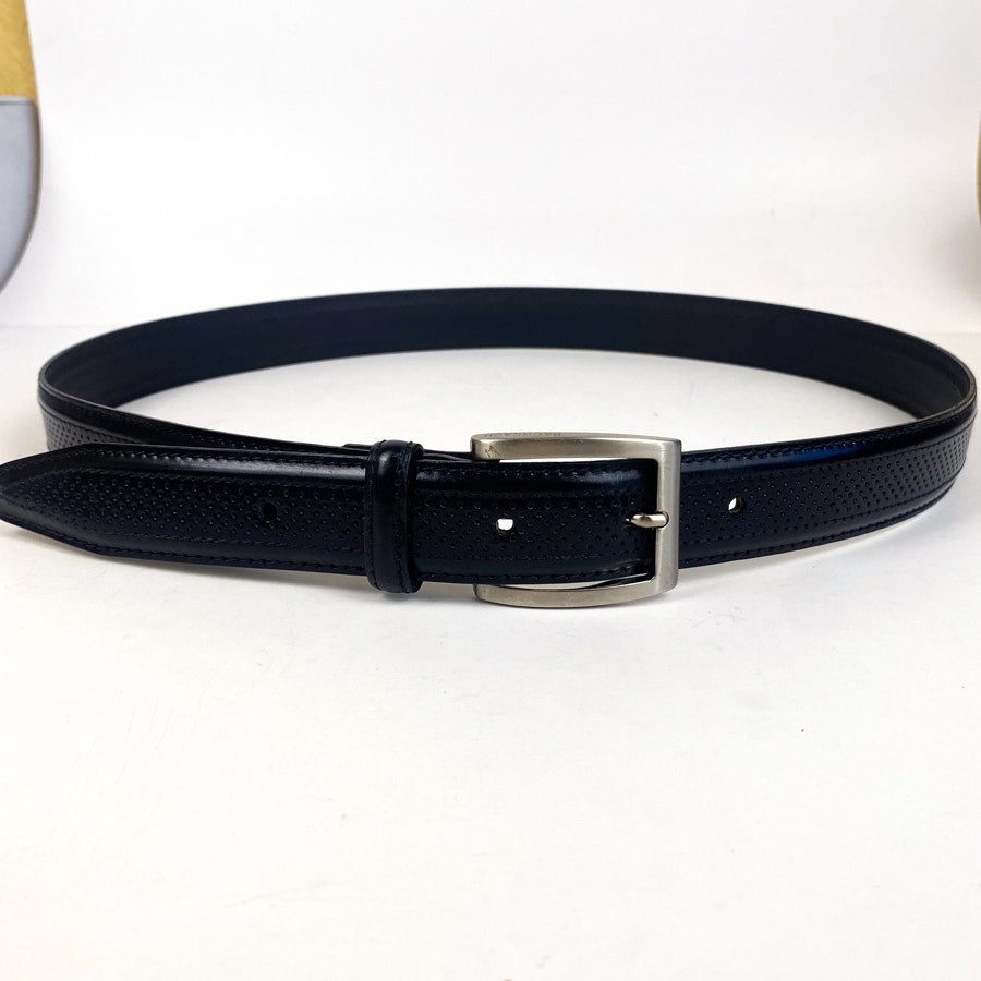 Genuine Leather Black and Silver Perforated Leather Belt Bachrach Size 36