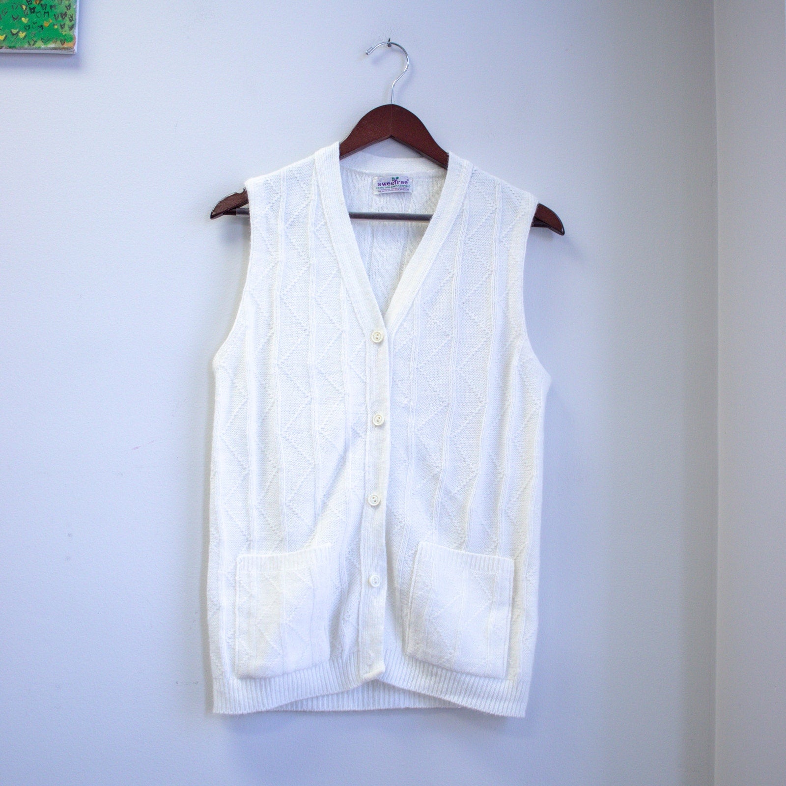 Vintage White Sweater Vest Size Medium