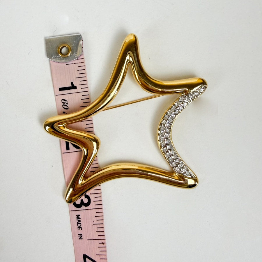 Star Brooch Gold-Tone Rhinestone