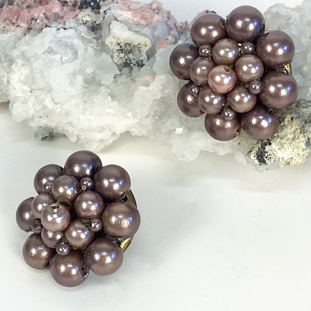 Clip On Earrings Vintage Purple Made in Japan Clip-Ons