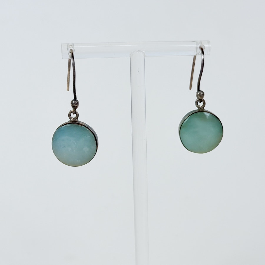 Sterling Silver Dangly Earrings Aquamarine Cabochon