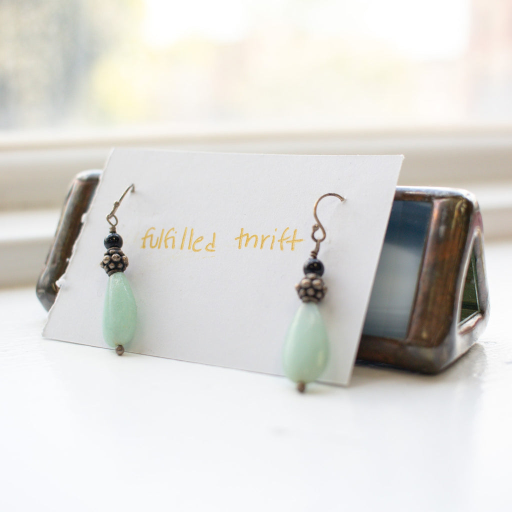 Vintage Jade Beaded Drop Earrings