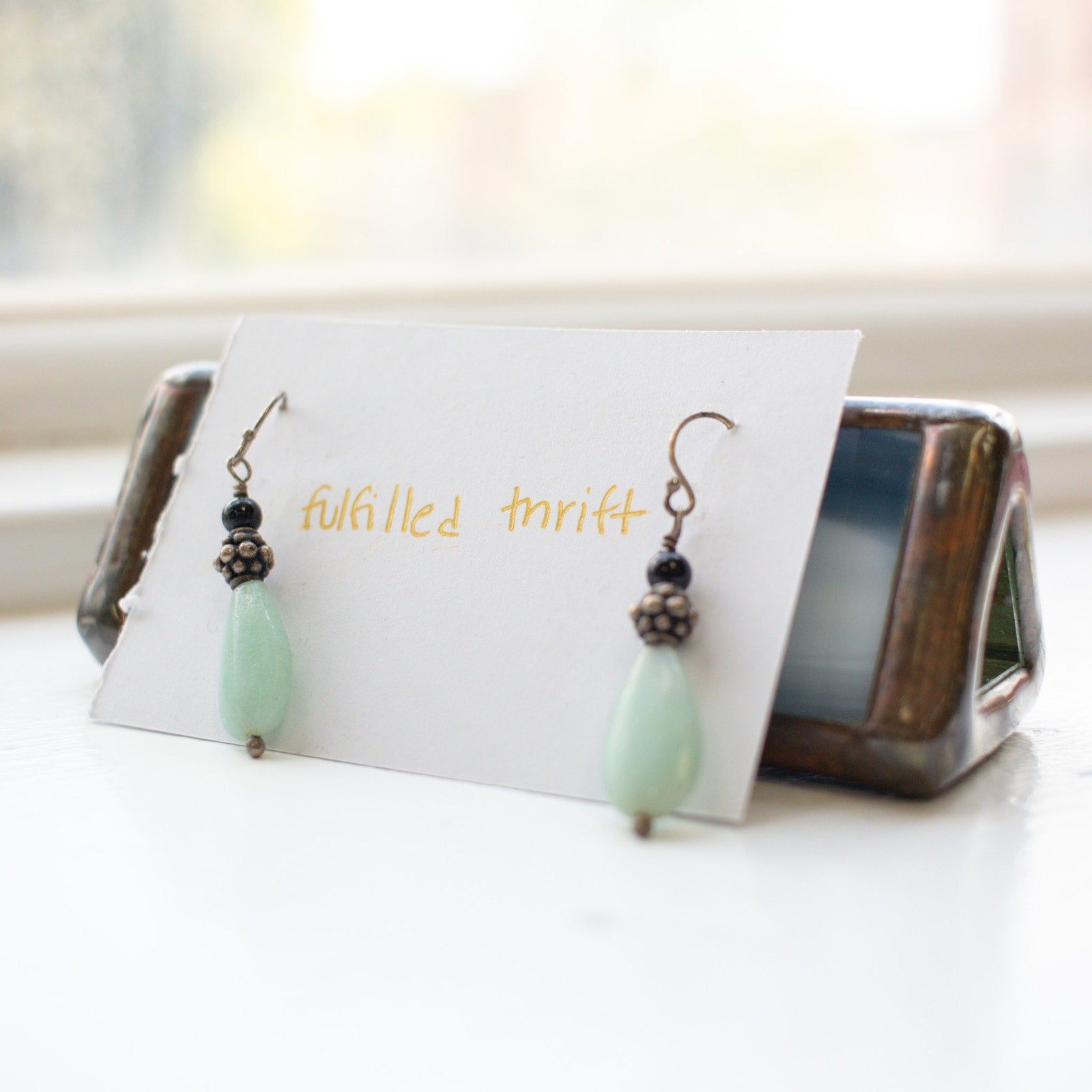 Vintage Jade Beaded Drop Earrings