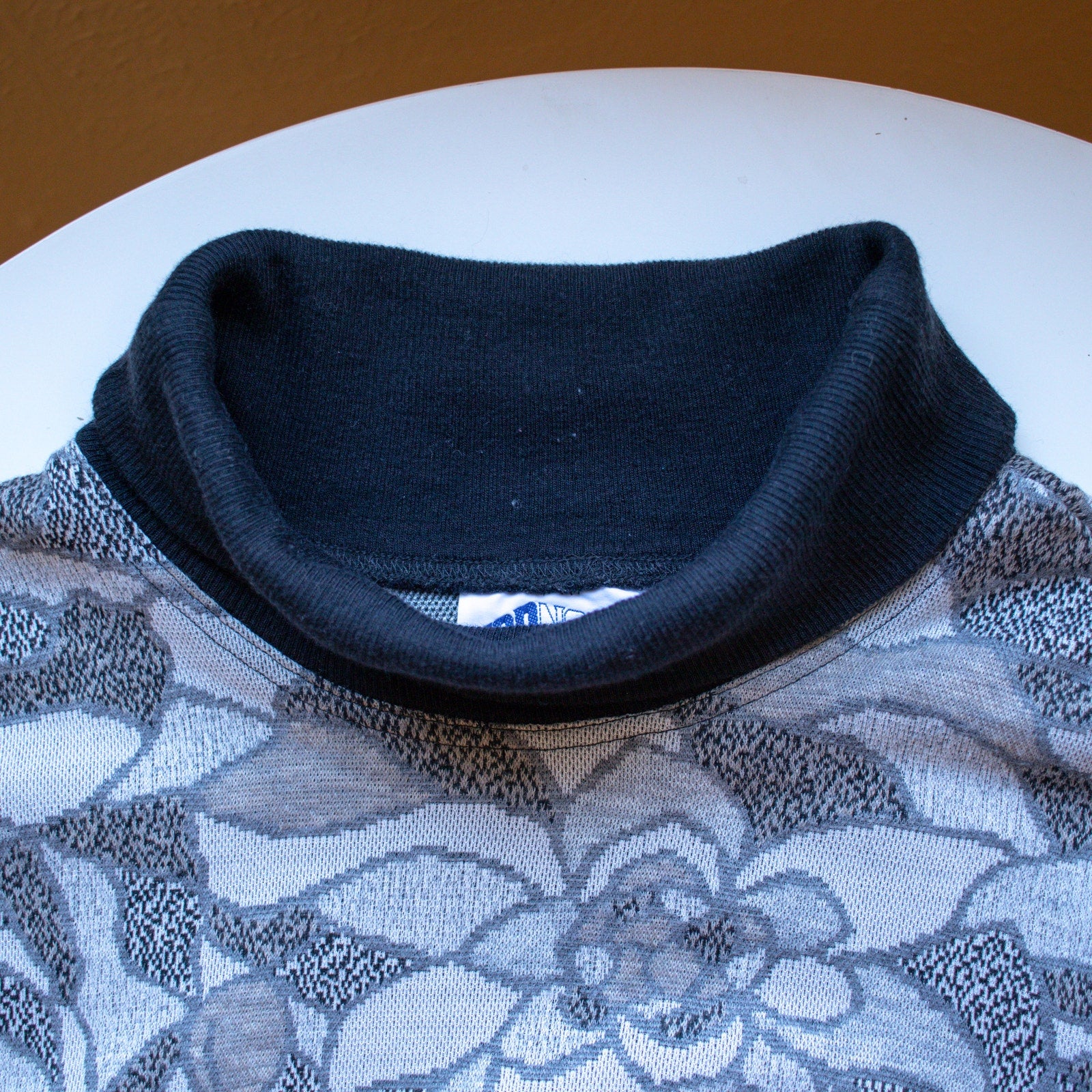Women's Vintage 90s Patterned Black and Gray Cowl Neck Sweater Size Large