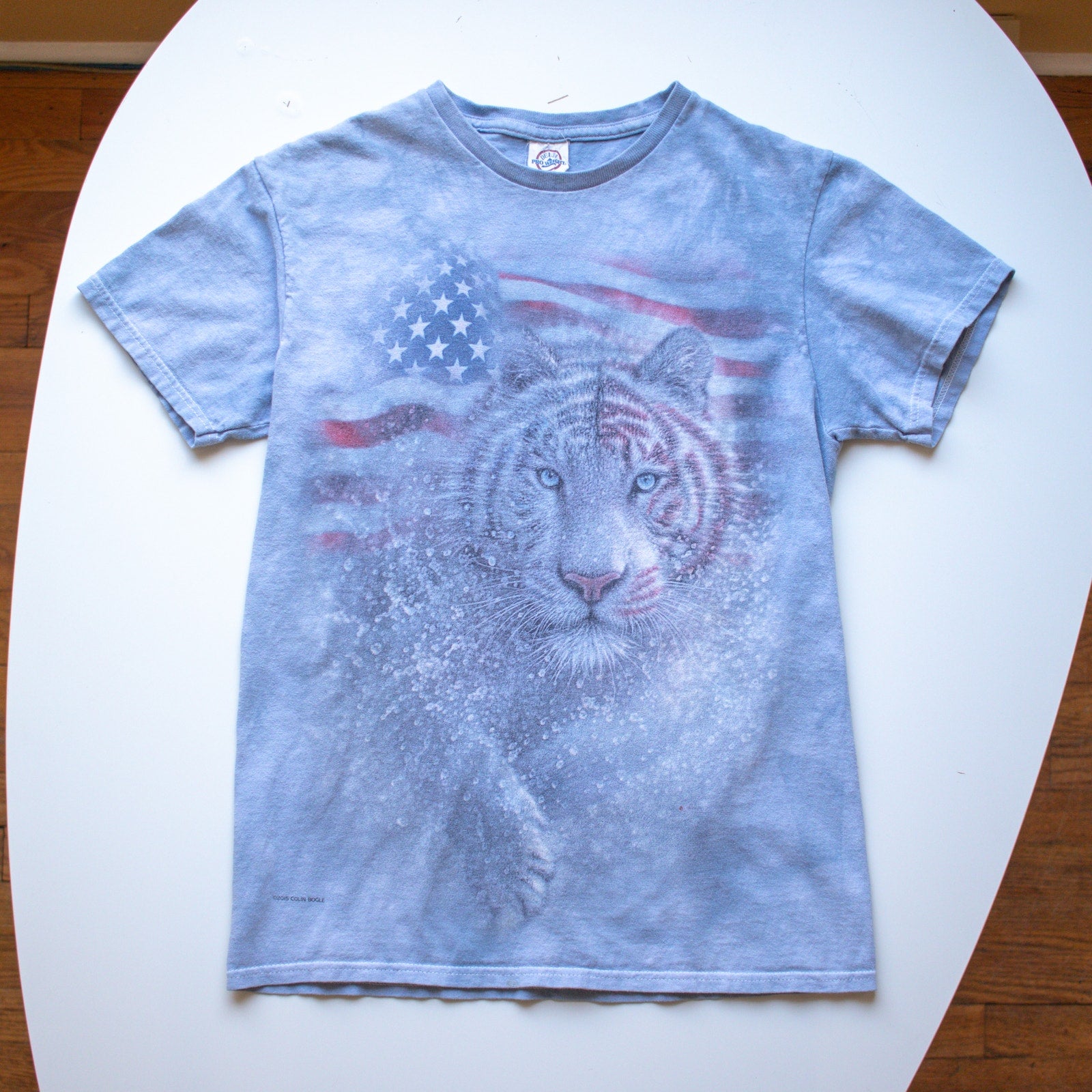 White Tiger Tie Dye American Flag T-Shirt
