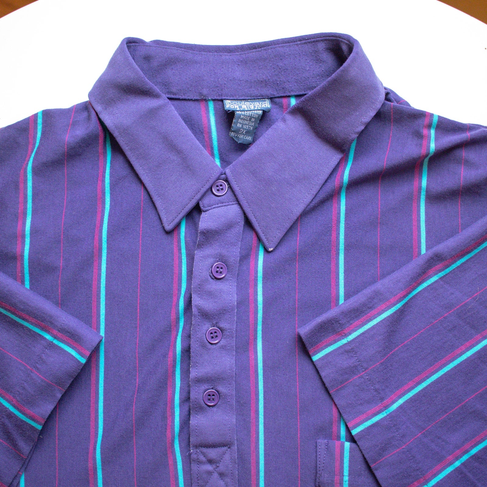 Boulevard For Big Man By Block Purple Striped Polo Size 2X