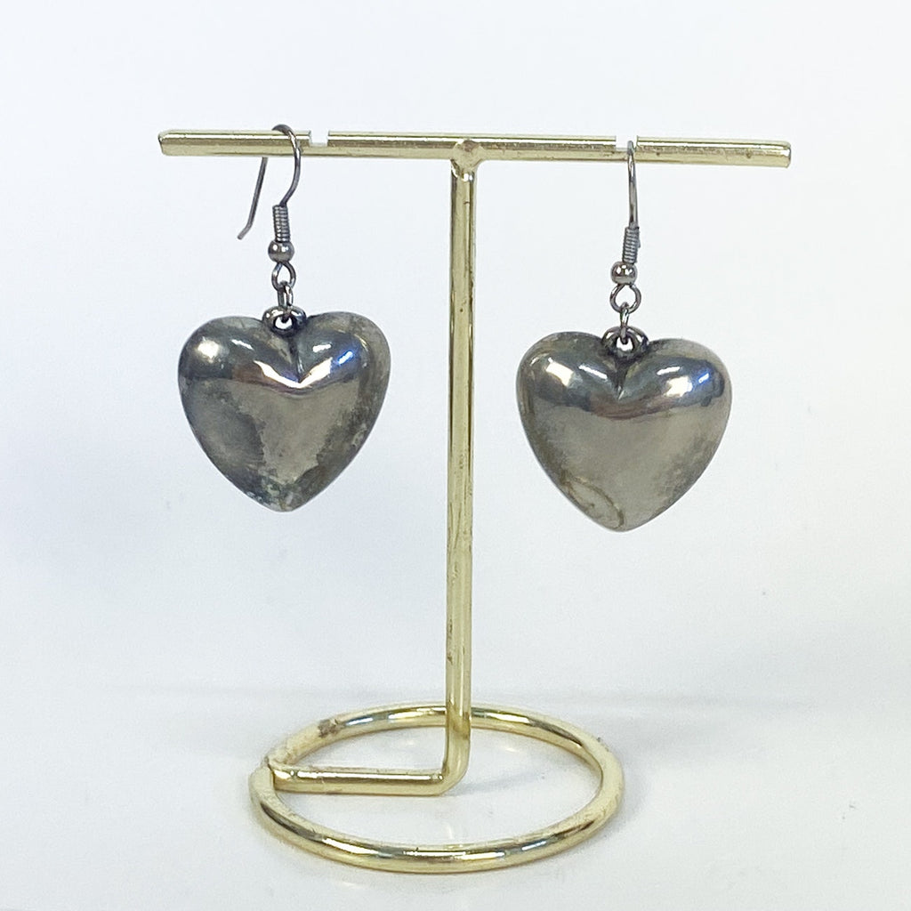 Silver Earrings | Big Heart Earrings Vintage