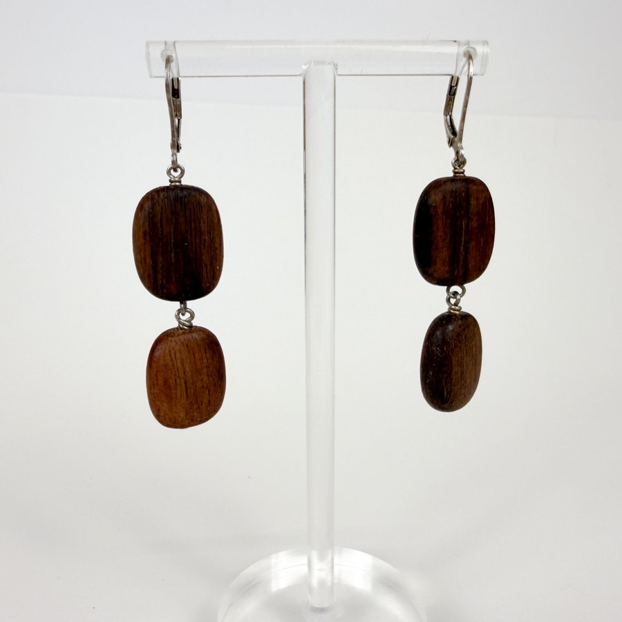 Wood Bead Earrings with Sterling Silver Earring Backs
