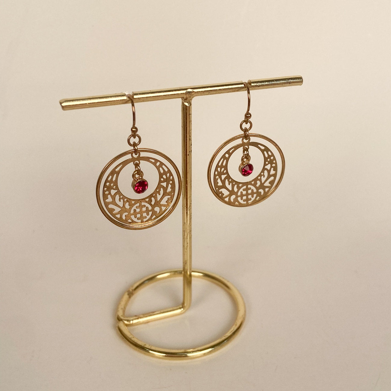 Whimsygoth Gold & Red Dangly Earrings