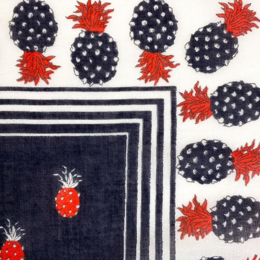 Leonardi Vintage Pineapple Print Red White & Blue Square Scarf