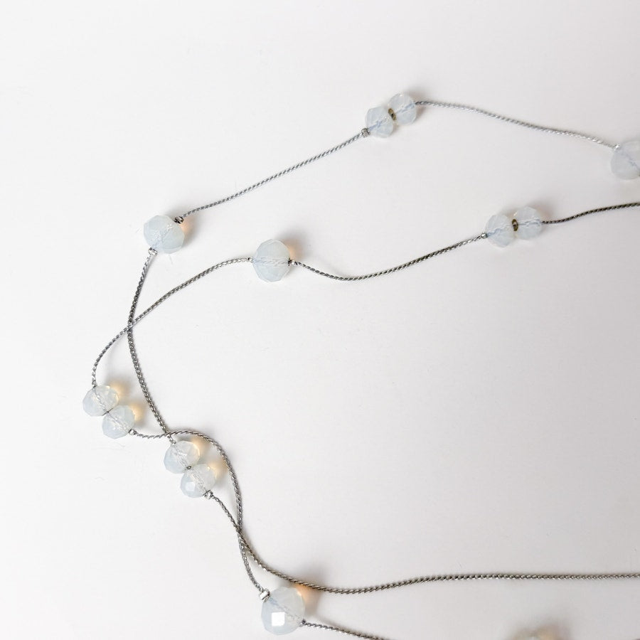Silvery Iridescent Beaded Strand Necklace | Long Station Necklace