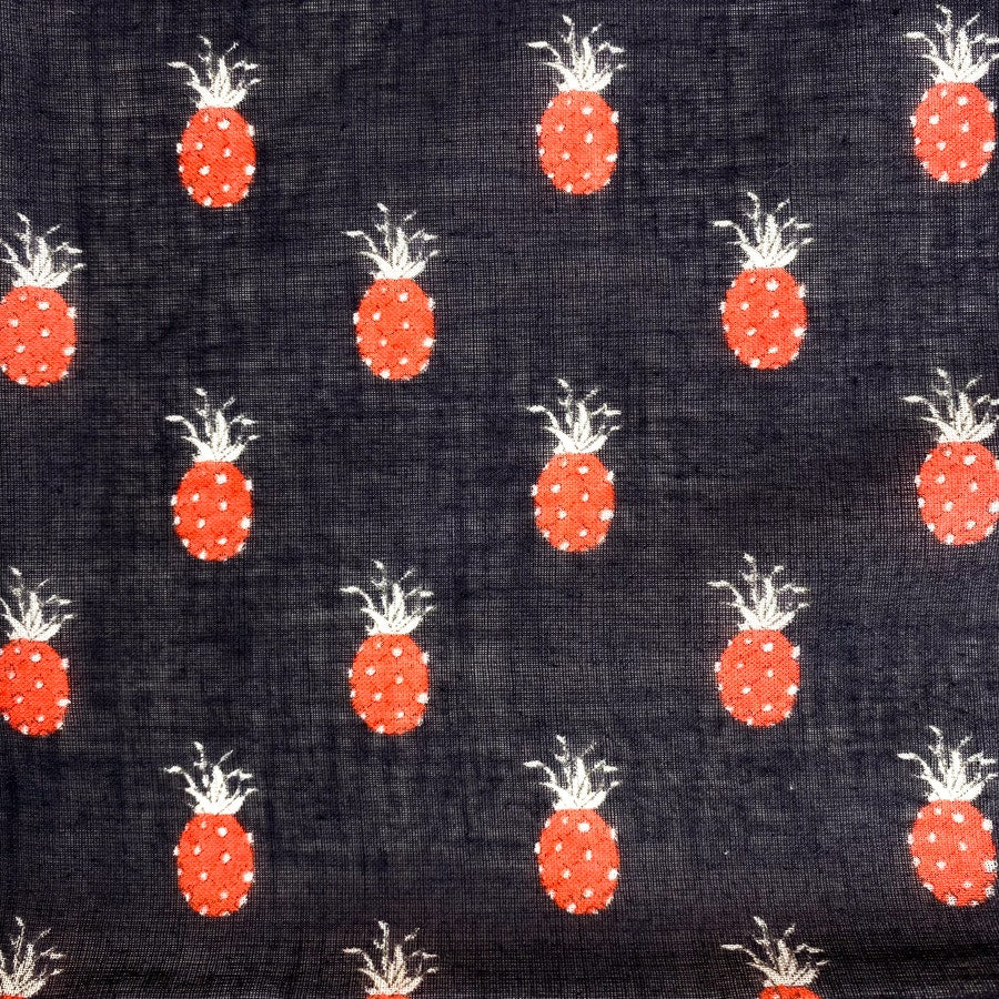 Leonardi Vintage Pineapple Print Red White & Blue Square Scarf