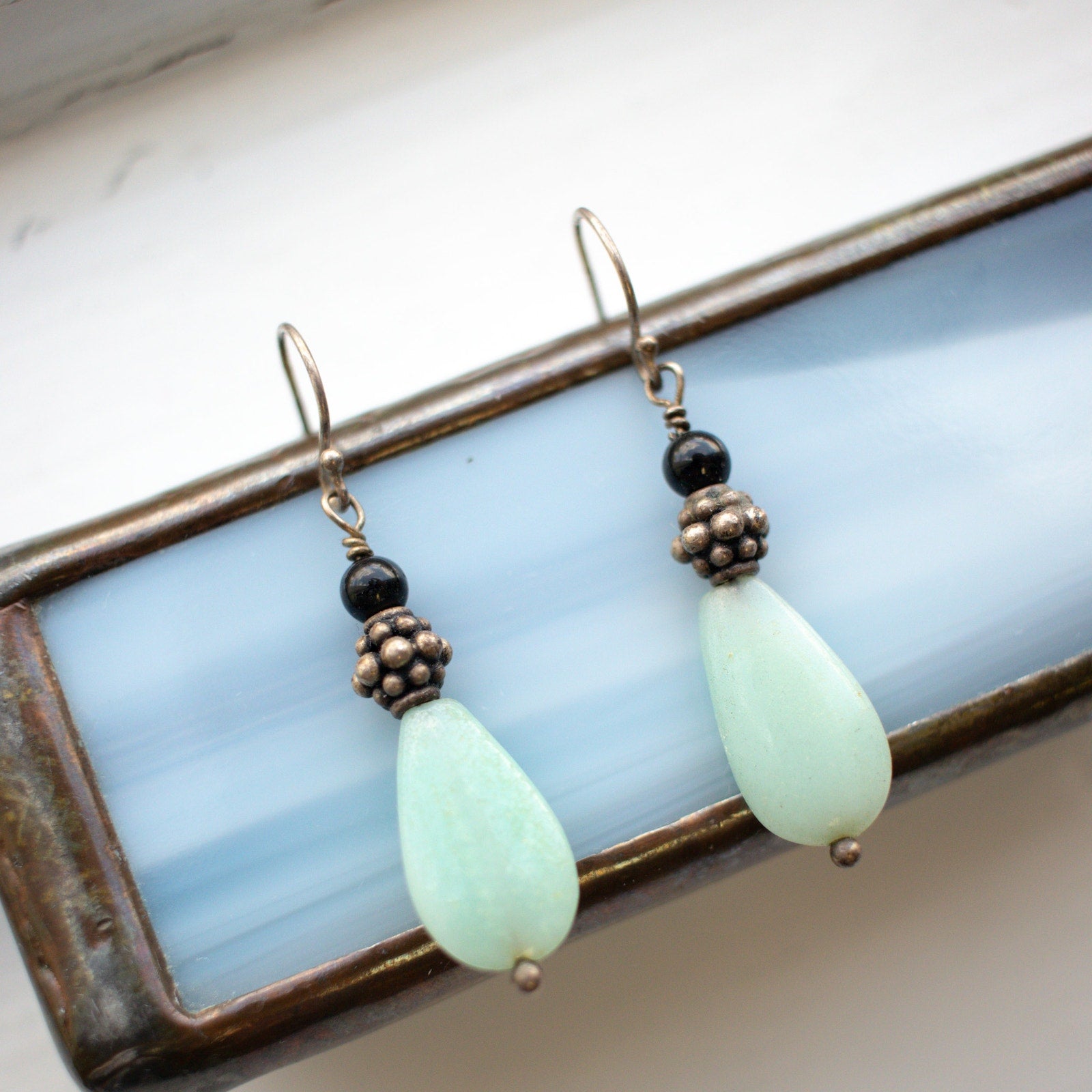 Vintage Jade Beaded Drop Earrings