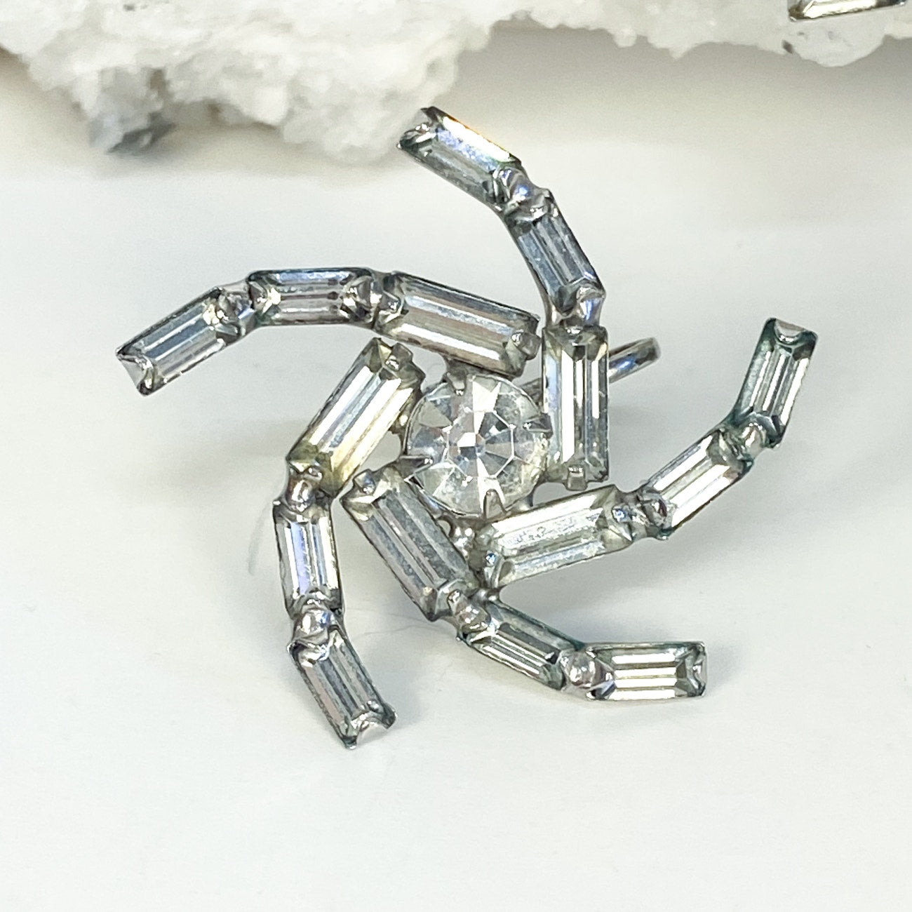 Clip on Earrings Vintage Rhinestone Swirl Screw Back Earrings