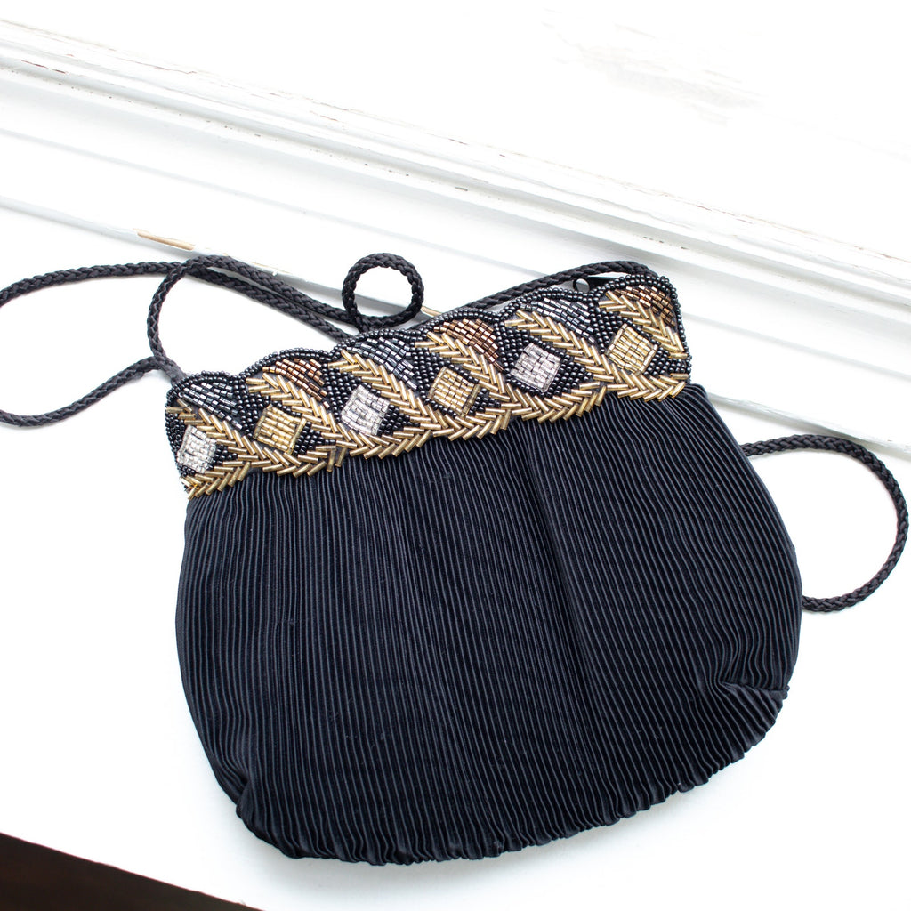 Black Vintage Evening Bag Beaded Purse Crossbody