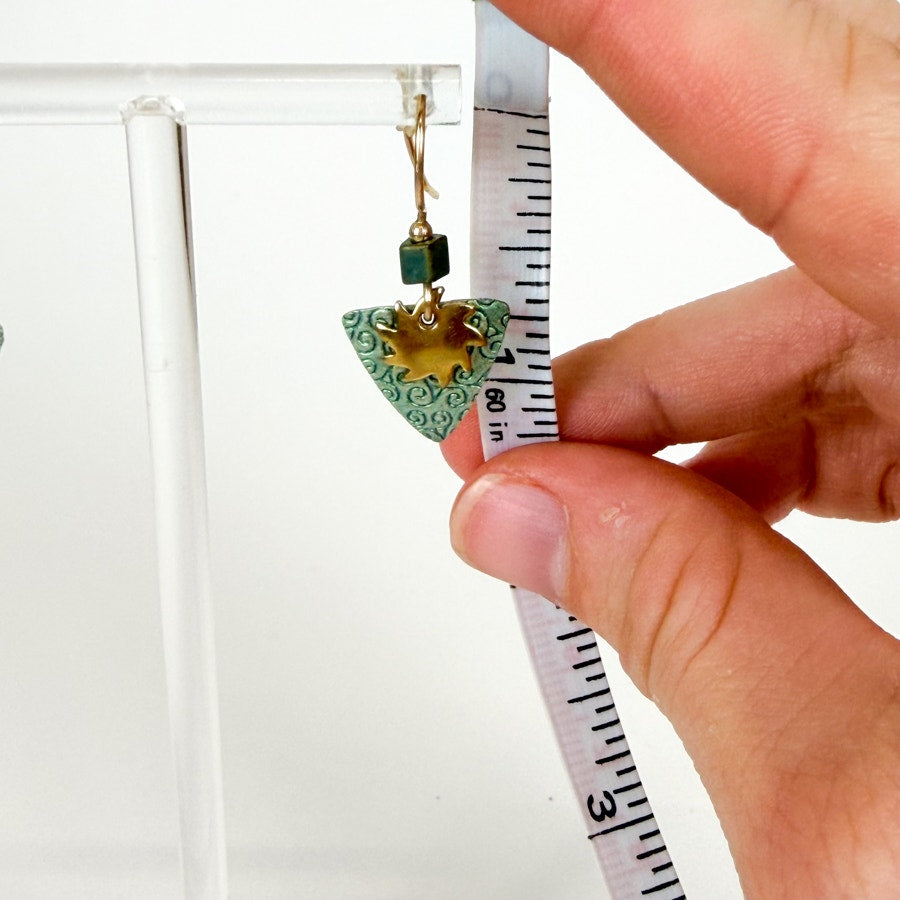 Green and Gold-Tone Celestial Earrings