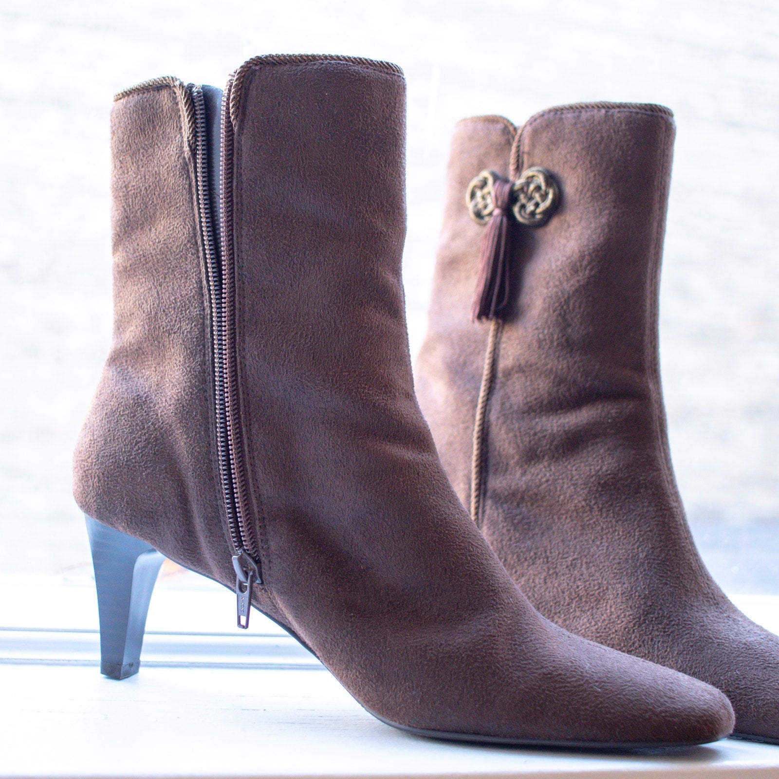 Studio Works Bohemian Brown Heeled Ankle Boots Size 9