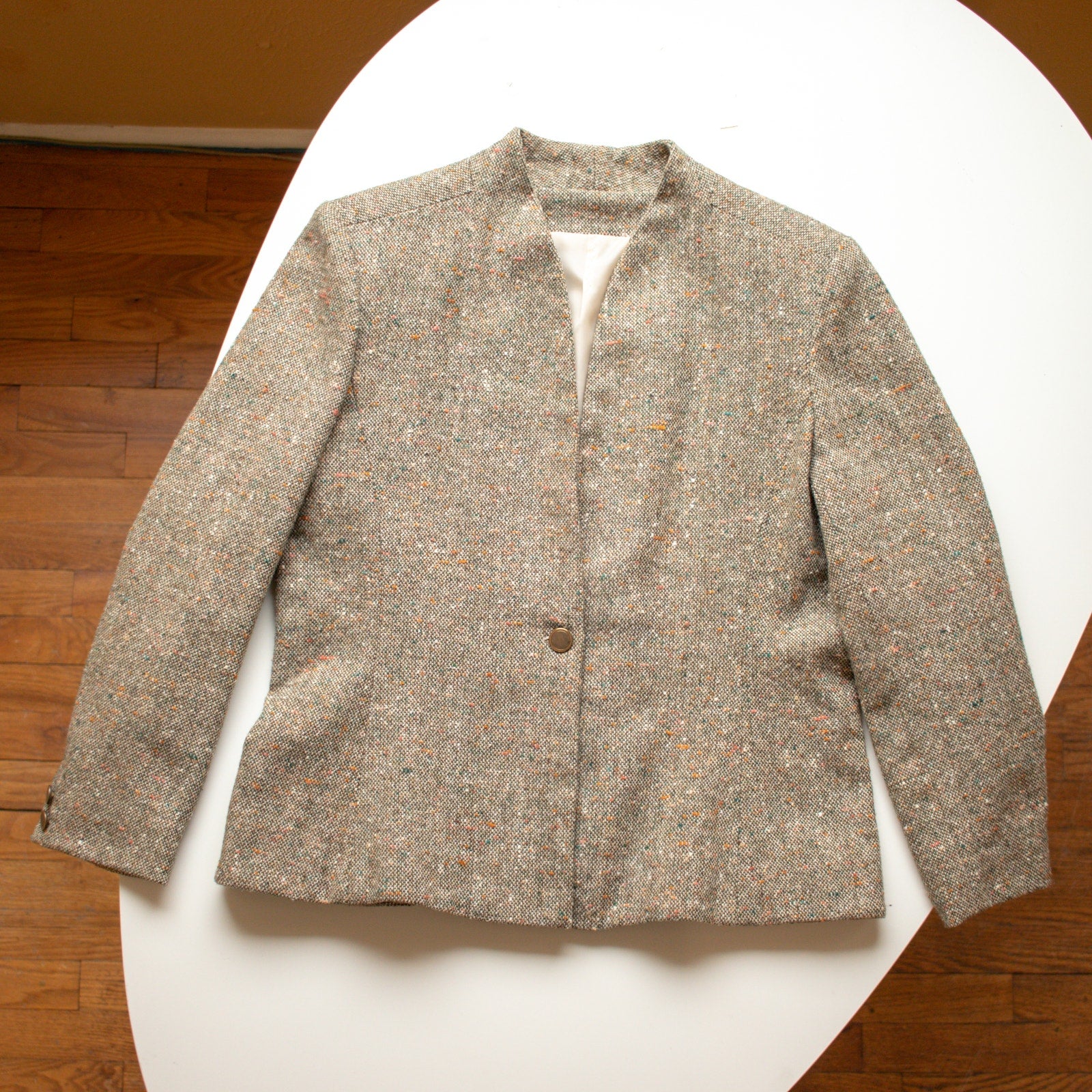 Vintage Green Heather Tweed One Button Blazer Size Medium
